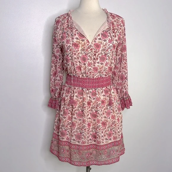 Anthropologie Love The Label Pink Floral Border Print Mini Dress small - Picture 4 of 12